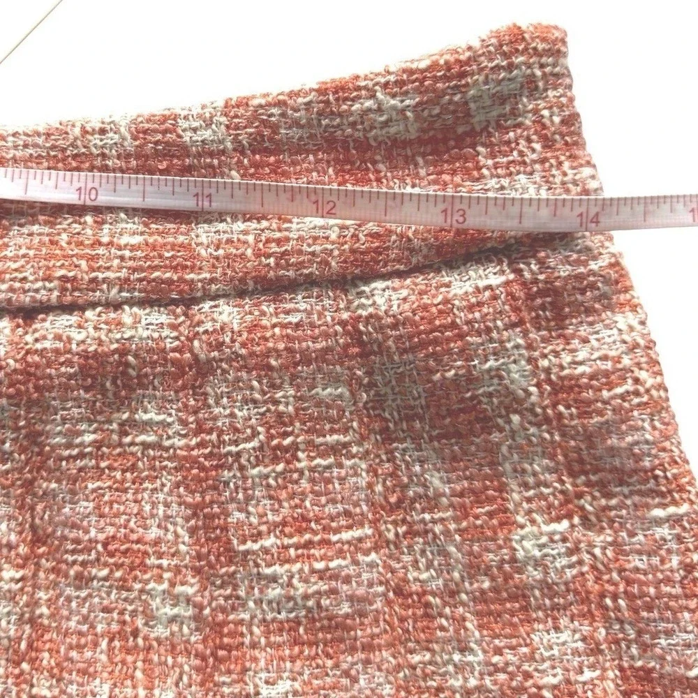 Zara Womens Small Orange White Tweed Plaid Pleated Mini Skirt Preppy Chic A-Line